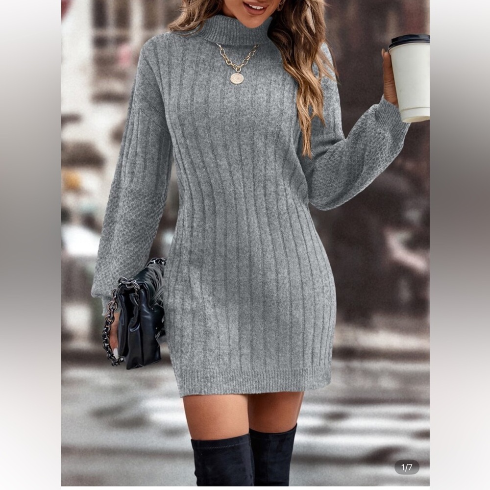 Gray Knit Sweater Dress